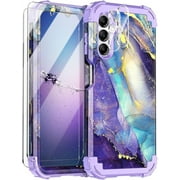 Meshine for Galaxy A15 5G Case,Three Layer Heavy Duty Shockproof Protective Case with 2 Tempered Glass Screen Protector for Samsung Galaxy A15 5G 6.5 inch,Purple